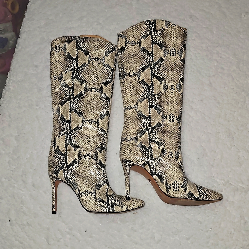 Schultz Size 6B 1/2 Maryanna Snake Print Leather Stiletto Boots NIB